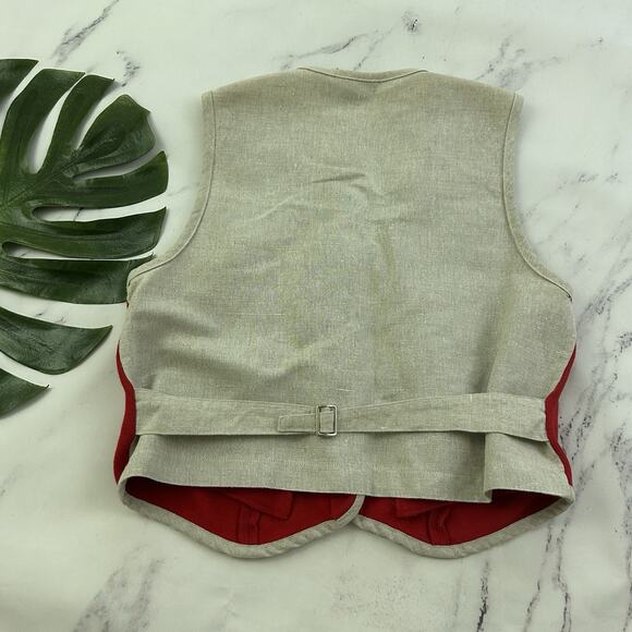 Liz Sport Womens Vintage 90s Vest Size L Red Tan Linen Blend Buttons Ribbed - Picture 6 of 9